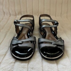 Women's Black and Silver Strappy Sandals